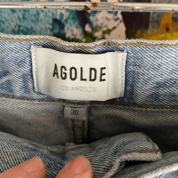 Agolde 90's Mid Rise Loose Fit Jeans Button Fly Distressed Size 30 - Picture 4 of 16